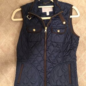 Banana Republic Womens Blue Vest with Brown Trim